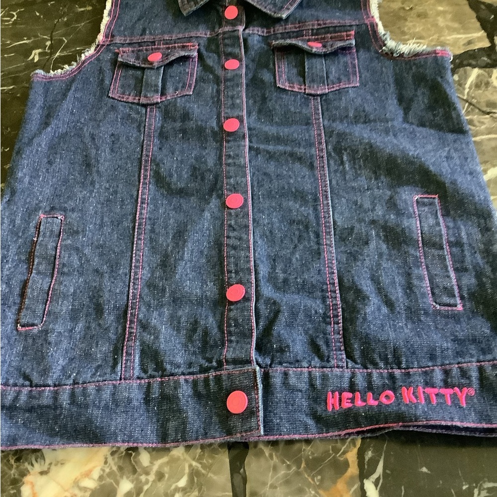 Licensed Sanrio hello kitty dark wash sleeveless denim vest size 12